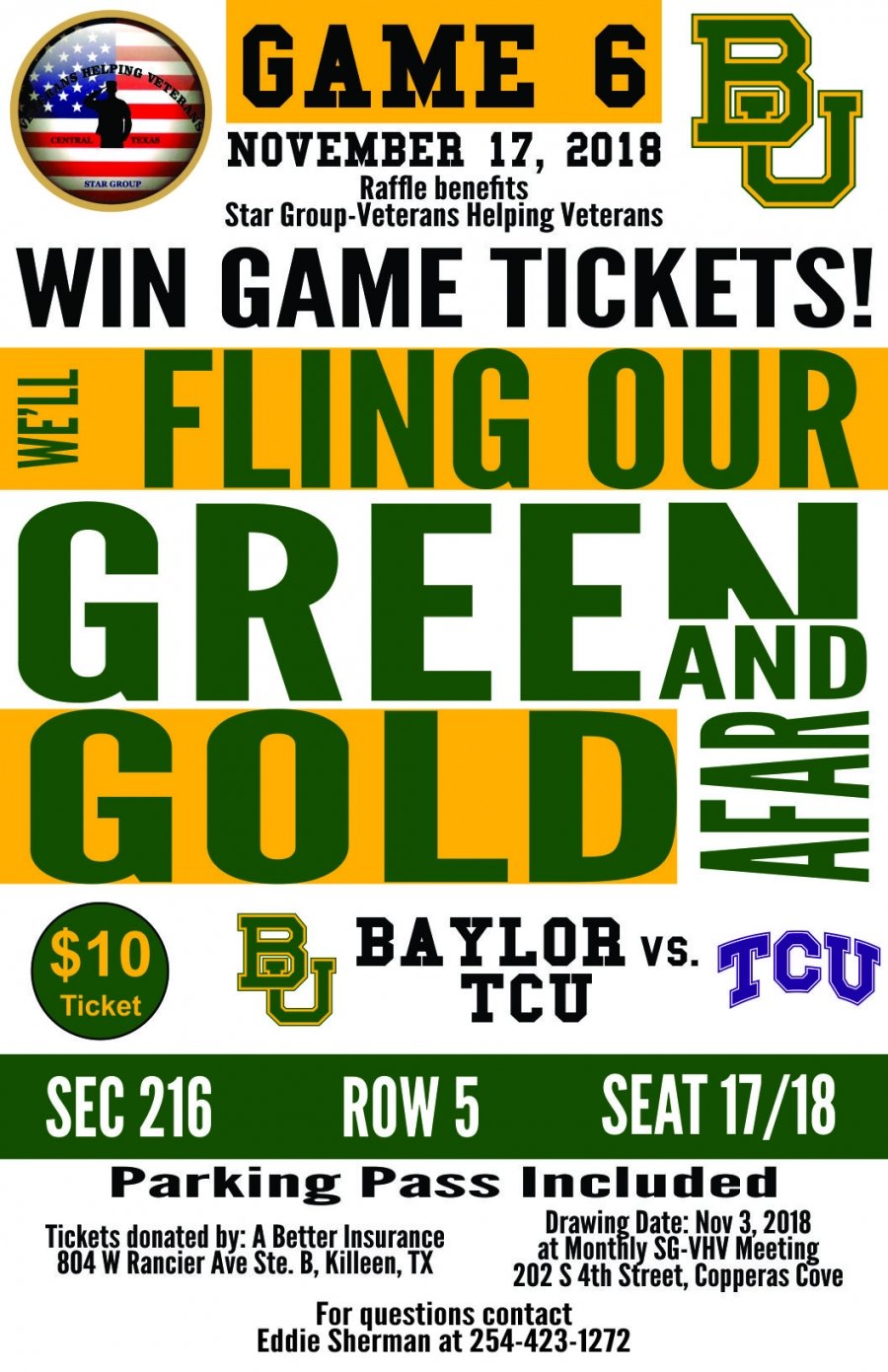 2018 RAFFLE TICKET TO BAYLOR TCU Football Game